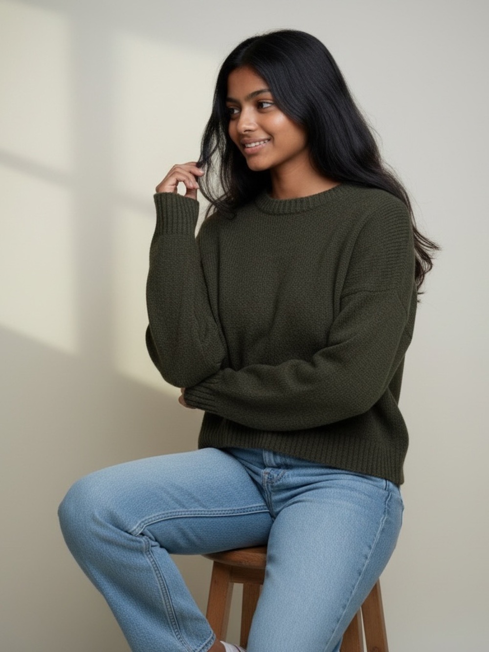 Abercrombie & Fitch Olive Crewneck Knit Sweater 80% lambswool large